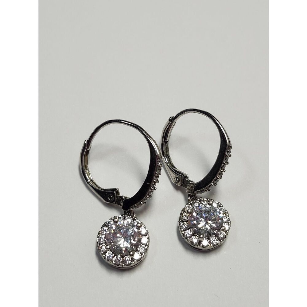 Silver Halo Drop Earrings with Clear Crystals